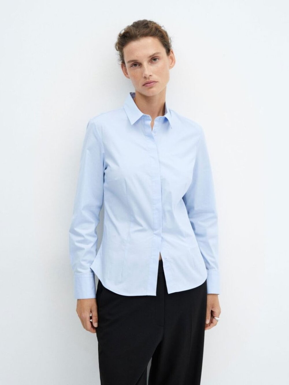 Mango Sofia Cotton Poplin Shirt - Pastel Blue - Size Medium